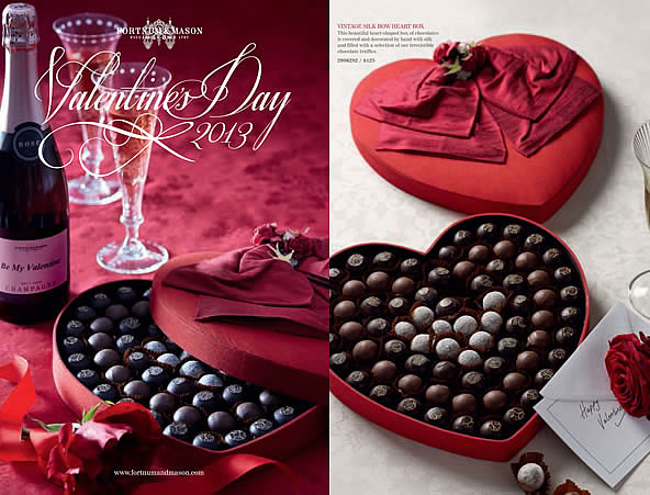 Fortnum & Mason Valentine's Day Catalogue Vintage Silk Bow Heart Chocolate Box