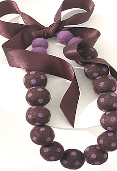 Satin Ribbon & Polka Dot Needle Felted Textile Necklace Satin Ribbon & Polka Dot Needle Felted Textile Necklace