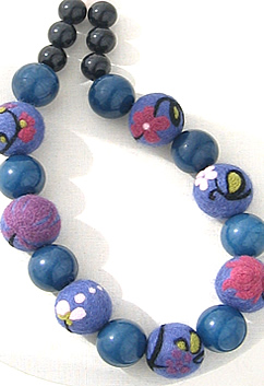 Porcelain Bead Needle Felted Textile Necklace