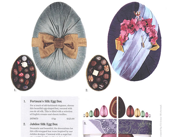 Fortnum & Mason Queen's Diamond Jubilee & Fortnum's Silk Egg Chocolate Boxes Easter Catalogue Feature