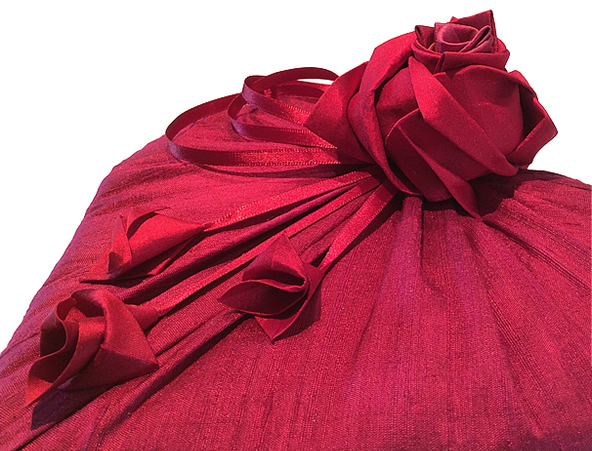 Handmade Silk Origami Roses, Rose Buds & Satin Ribbon Decorative Embellishment