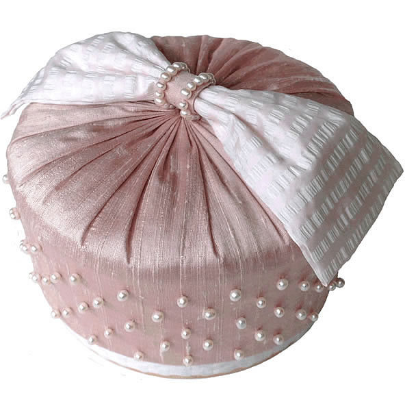 Freshwater Seed Pearls & Striped Pink Silk Bow Bespoke Box